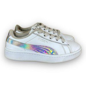 Puma Vikky Classic Sneakers 381498-01 Low Top Slip On White Iridescent Youth 13